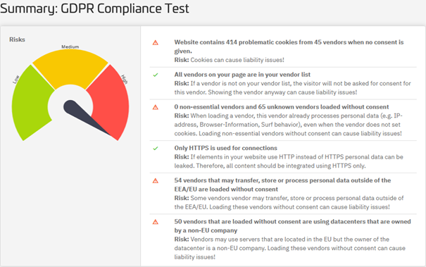 Сканер веб-сайта Consentmanager проверяет соответствие вашего веб-сайта GDPR. 